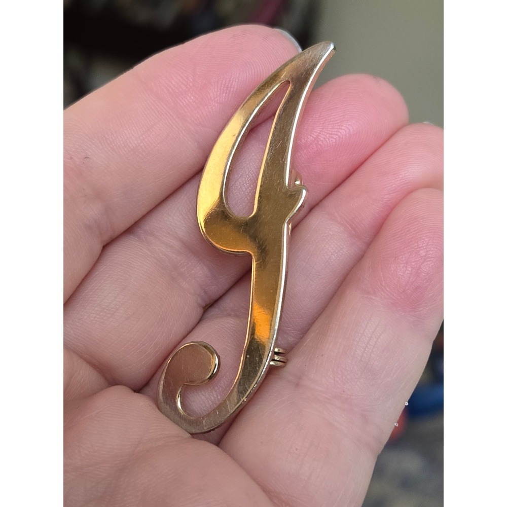 Initial J Brooch Goldtone Vintage